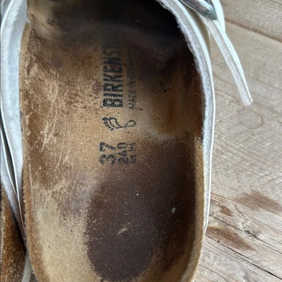 Birkenstock White Double Strap Sandals with Silver Buckles - Picture 5 of 6